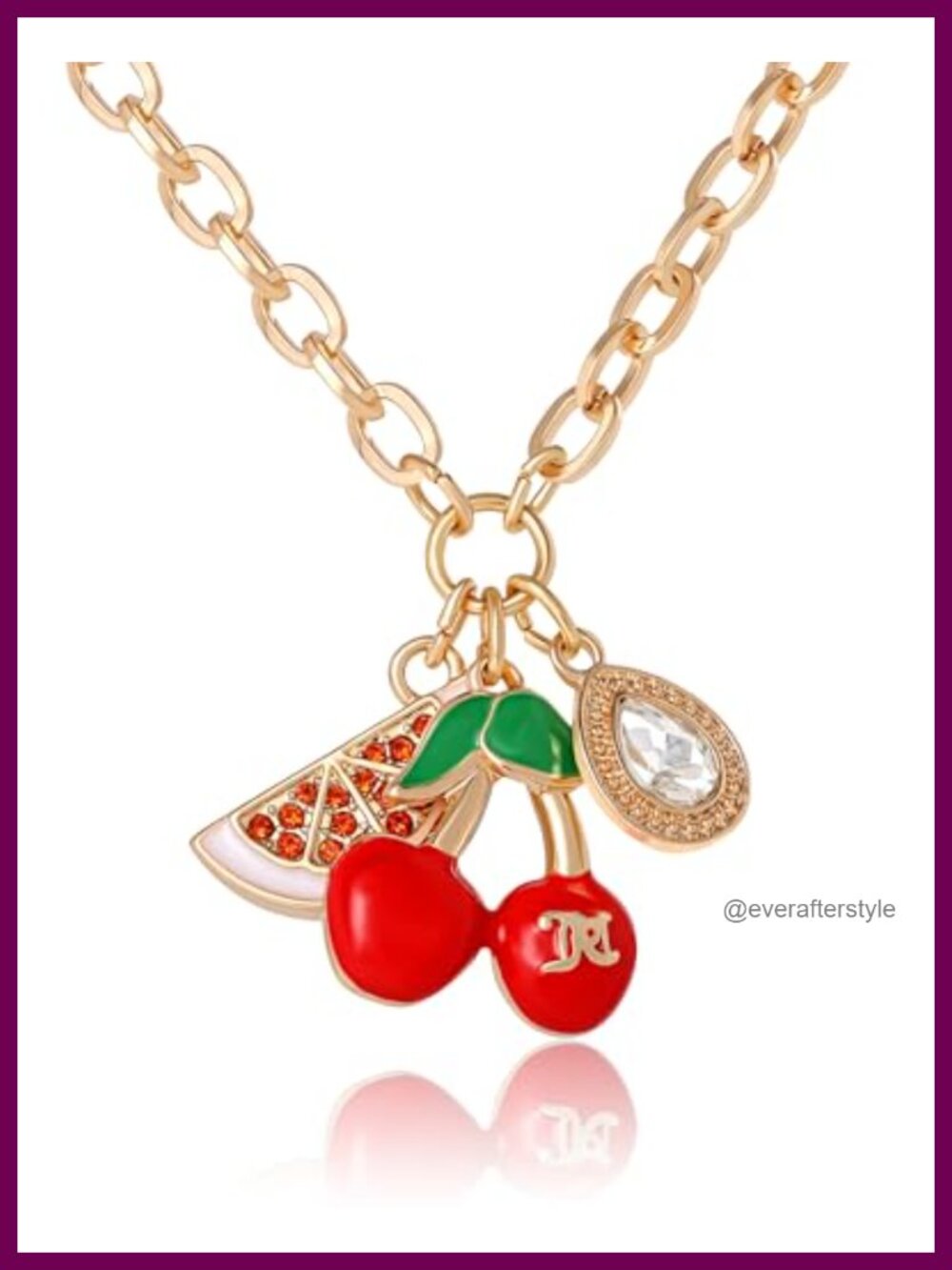 Enamel Fruit Cluster Charm Necklace 18+2 Inch Extender Adjustable